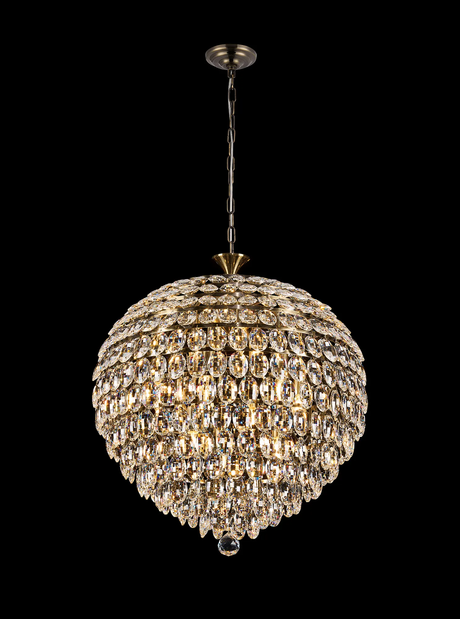 Coniston Antique Brass Crystal Ceiling Lights Diyas Spherical Crystal Fittings